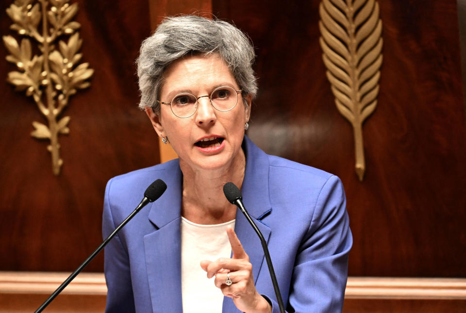 Sandrine Rousseau, d&eacute;put&eacute;e EELV, (ici &agrave; l&rsquo;Assembl&eacute;e nationale en octobre 2023) r&eacute;clame une sanction contre trois d&eacute;put&eacute;s RN 
