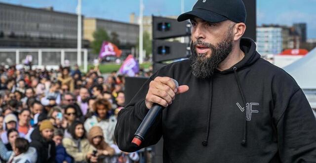 photo m&eacute;dine en concert, lundi 1er&nbsp;mai 2023 au havre, lors d&rsquo;une manifestation s&rsquo;opposant &agrave; la venue du rassemblement national. 