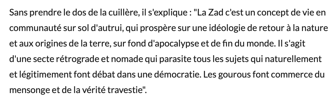 , A69 : Pour le maire de Sa&iuml;x, la Zad est &laquo;&nbsp;une secte r&eacute;trograde&nbsp;&raquo;