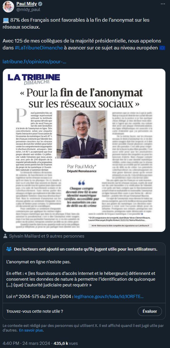 , Des d&eacute;put&eacute;s s&rsquo;attaquent toujours &agrave; l&rsquo;anonymat en ligne, qui n&rsquo;existe pas