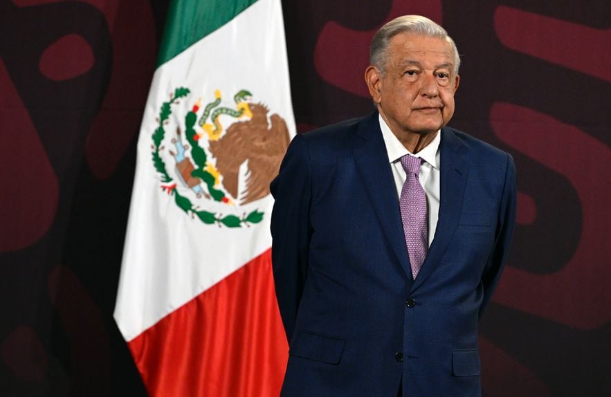 Le pr&eacute;sident mexicain sortant, Andres Manuel Lopez Obrador, lors d'une conf&eacute;rence de presse &agrave; Mexico le 11 avril 2024