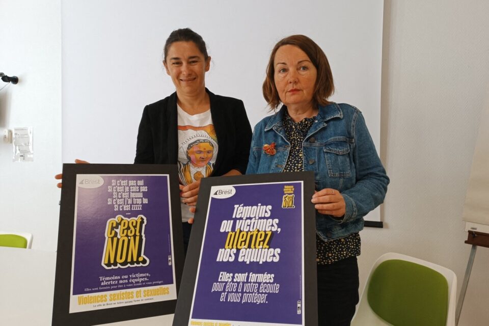 Karine Coz-Ellouet, adjointe au maire de Brest en charge de la lutte contre les discriminations et Ga&euml;lle Morvan, adjointe en charge de l'accompagnement des personnes victimes.