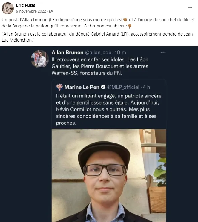 Message d'Eric Fusis sur ses r&eacute;seaux sociaux