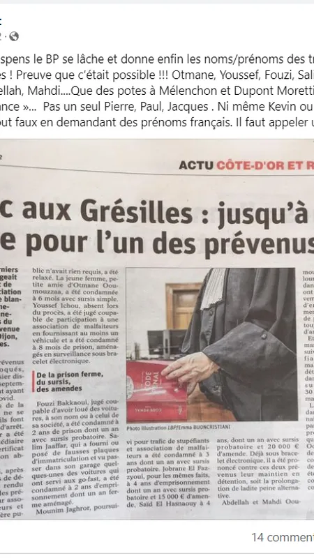 Publication de Ren&eacute; Lioret (RN) sur sa page Facebook