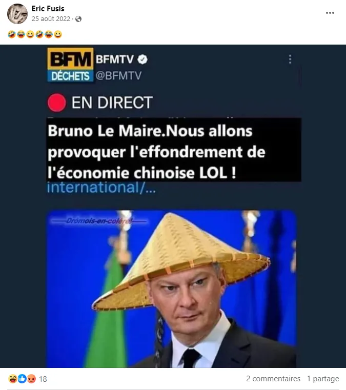 Message d'Eric Fusis sur ses r&eacute;seaux sociaux