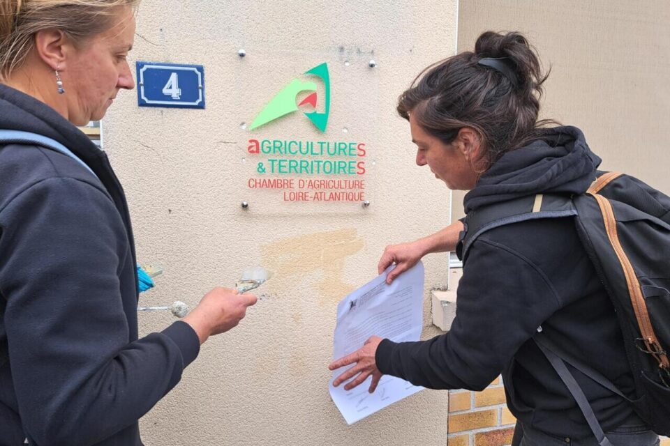 La lettre adress&eacute;e &agrave; la pr&eacute;sidente de la chambre d'agriculture a &eacute;t&eacute; coll&eacute;e sur l'un des murs de l'antenne de Pontch&acirc;teau