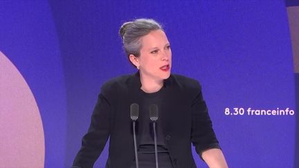 Lucie Castets, sur le plateau de franceinfo, le 2 mai 2025. (Radio France)