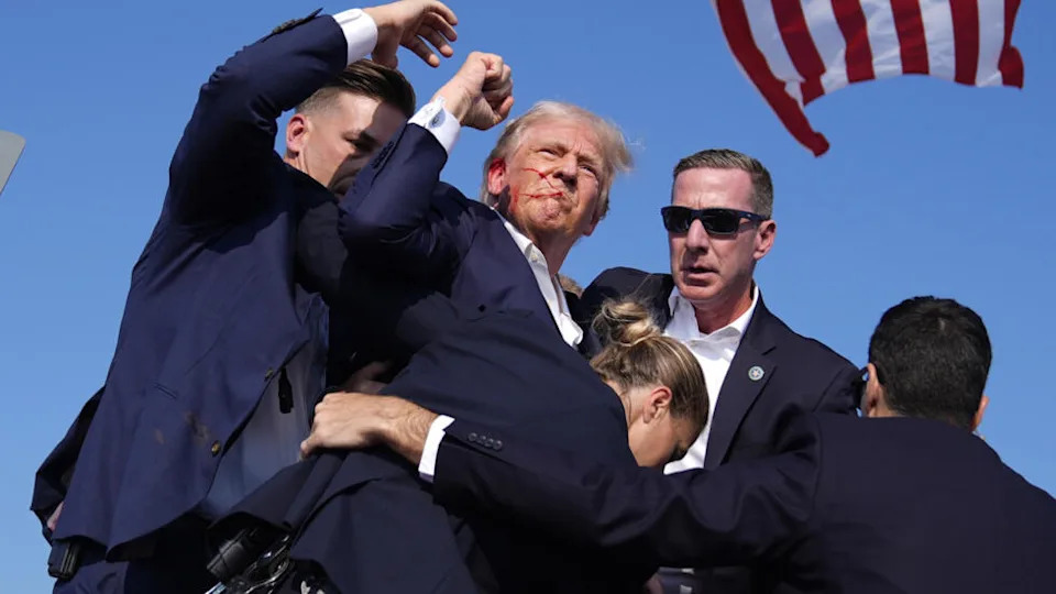 Donald Trump, en meeting en Pennsylvanie, a &eacute;t&eacute; la cible d'un attentat le 13 juillet 2024.